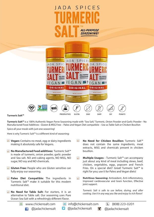 JADA Spices Chicken Salt Spice and Seasoning - Lime, Turmeric Salt - Vegan, Keto & Paleo Friendly - Perfect for Cooking, BBQ, Grilling, Rubs, Popcorn and more - Preservative & Additive Free