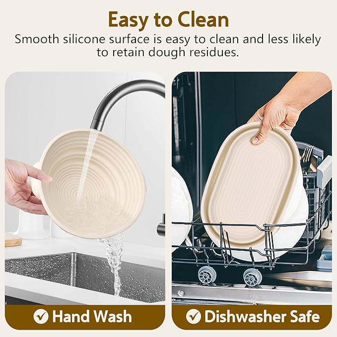 Aliggbent Silicone Banneton Bread Proofing Baskets, 10'' Oval ï¼?9'' Round Foldable Sourdough Bread Baking Supplies 18Pcs Sourdough Starter Kit Easy-to-Clean Proofing Baskets for Sourdough Bread Baking