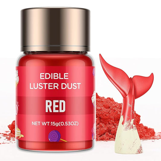 Luster Dust Edible - 15 Grams Food Grade Cake Dust Shimmer Powdered, Cherrysea Powder Luster Dust Food Coloring for Cocktails, Christmas Cookie Decorations, Cake, Drinks, Fondant, Candy - 15g/Bottle (5-Red)