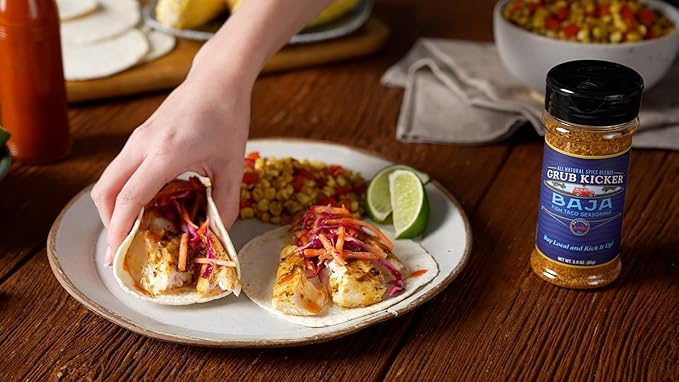 Grub Kicker Fish Taco Seasoning Baja Blend - 3 oz Bottle - Taco Seasoning Mix Spice for Seafood, Shrimp, and Tex Mex Dishes - Use to Season Fish Tacos, Burritos, and Mexican Food