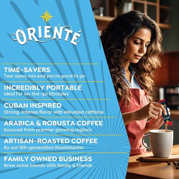Oriente Variety Pack Instant Coffee, 40 ct, Cafe Oriente, Cafe Cubano, Cafe De Olla??100% Arabica Coffee, Instant Hot or Iced Coffee - Just add water
