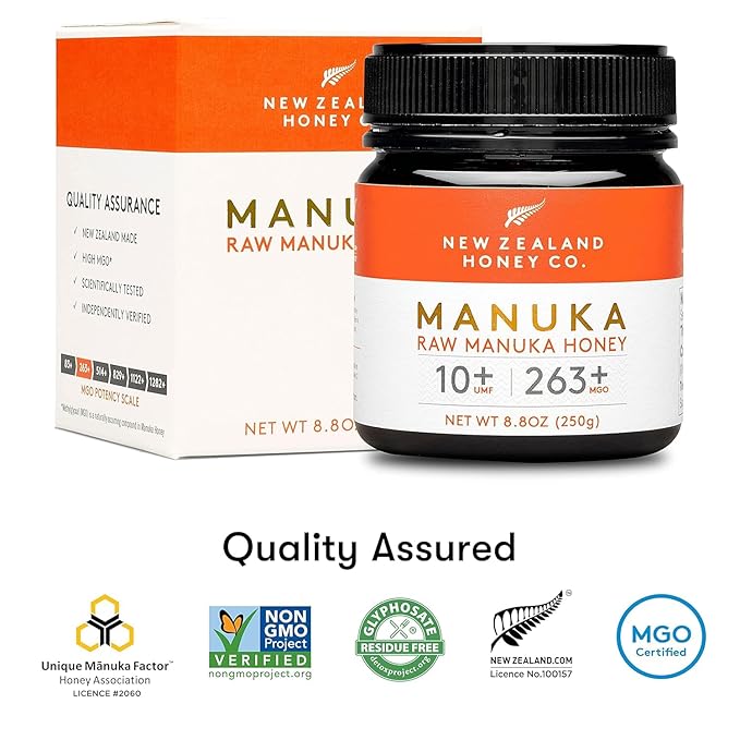 New Zealand Honey Co. Raw Manuka Honey UMF 10+ | MGO 263+, 8.8oz / 250g | Organic Medical Grade Manuka Honey for Daily Wellness, Skin Care & Dogs