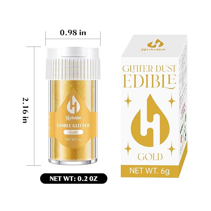 Gold Edible Glitter ??6g Luster Dust Drink Glitter, Food Grade Shimmer Powder for Cocktails, Cakes, Beverages, Chocolate & Candy