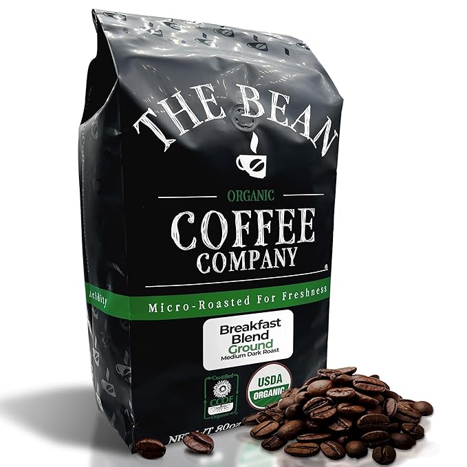 The Bean Organic Coffee Company Breakfast Blend, Medium Dark Roast, Whole Bean Coffee, 5-Pound Bag