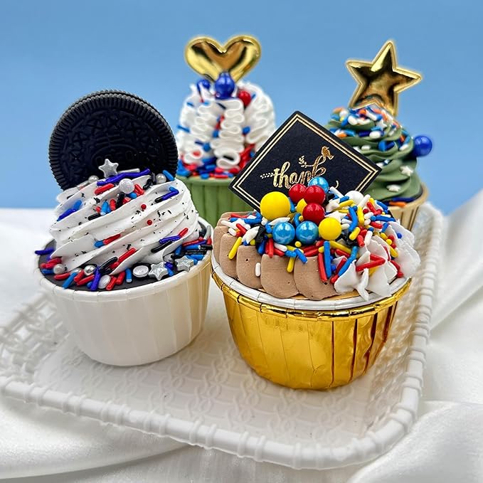 Sprinkles for Cake Decorating, Fancy Red Blue White and Orange Pearl Star Jimmies Cake Sprinkles Mix for Cookie Baking Ice Cream Cupcake