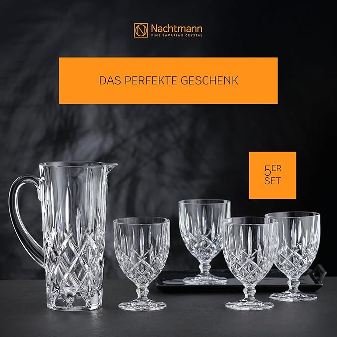 Nachtmann Noblesse Pitcher and Glasses Set | 5 Piece Set Includes 1 Pitcher and 4 All Purpose Glasses | Made of Clear Crystal Glass | Dishwasher Safe
