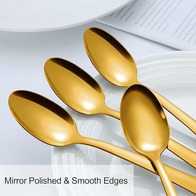 Pleafind 36 Pieces Gold Teaspoons Set - 6.2 inch, Spoon Silverware, Stainless Steel Tea Spoons, Mirror Polished Small Teaspoon, Dessert Spoons for Home, Kitchen, Restaurant, Dishwasher Safe