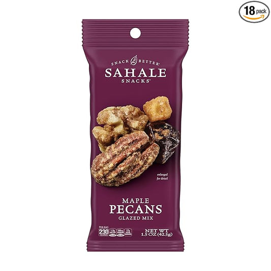 Sahale Snacks Maple Pecans Glazed Mix, 1.5 Oz Grab & Go Bags (18 Packs) Dry-Roasted, Deluxe Mixed Nuts with Cherries, Apples, Maple, and Cinnamon - Non-GMO, Kosher, and Certified Gluten-Free Snacks