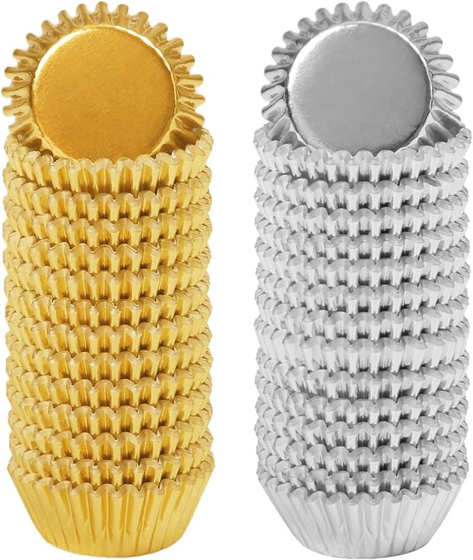 Elcoho 600 Pieces 1.25 Inch Mini Foil Metallic Cupcake Liners Muffin Paper Cases Baking Cups, Gold and Silver