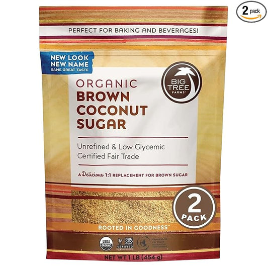 Big Tree Farms Organic Brown Coconut Sugar - Coconut Palm Sugar, Unrefined, Fine Crystals, Cane Sugar Replacement, Coconut Blossom Nectar, Vegan, Perfect for Baking - 2 Pound (Pack of 2)