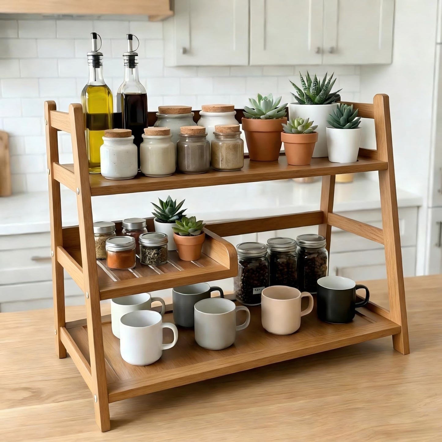 Lnncdsc 3 Tier Bamboo Matcha Station, coffee station organizer Shelf