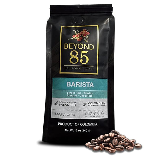 Beyond 85 Barista Colombian Coffee ??Espresso - 340g Whole Bean Dark Roast ??Bold & Smooth Beans for Espresso, Drip & French Press ??Rich Blend with Chocolaty & Nutty Notes