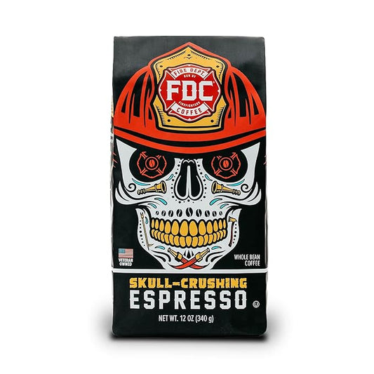 Fire Department Coffee - Gives Back to Firefighters - Full-Bodied & Bold Skull Crushing Espresso Beans - Roasted in the USA - Premium Whole Bean Coffee - Veteran Owned - 12 oz
