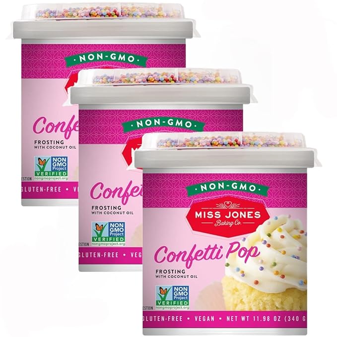 Miss Jones Baking 90% Organic Birthday Buttercream Frosting, Perfect for Icing and Decorating, Vegan-Friendly: Confetti Pop (Pack of 3)