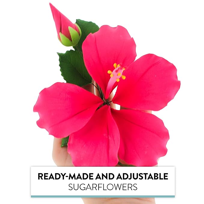 Global Sugar Art Hibiscus Sugar Cake Flowers Spray, Hot Pink Hawaiian Cake Flower Large, 1 Count by Chef Alan Tetreault