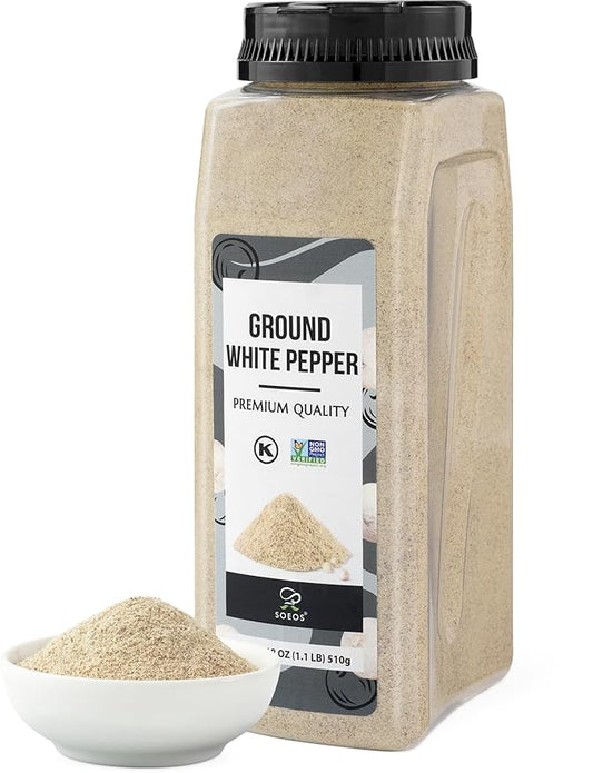 Soeos Ground White Pepper, 18oz (510g), Non-GMO, Kosher Certified, Fresh, Aromatic and All-Natural, White Peppercorns Powder, Perfect for Barbecue, Stir-Fry, Soup