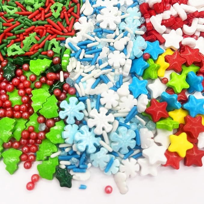 Tree Star Snowflakes Sprinkles Candy Sugar Sprinkle Red and Green Sprinkles Cake Decorations Cupcake Toppers Cookie Decorating Ice Cream Celebrations 3.2oz