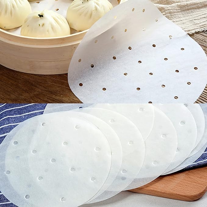 Air Fryer Liners Disposable Parchment Paper, Numola 100 Pcs Airfryer Sheets, 7 Inch White Non-stick Steamer Liner for Oven, Microwave, Bamboos Steaming Basket