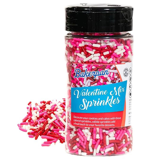 Bakerpan Valentine Mix Jimmies Sprinkles - 6 Ounces Edible Sprinkles for Cake Decorating, Cupcakes, Ice Cream, Cake Decorations (Made in USA)