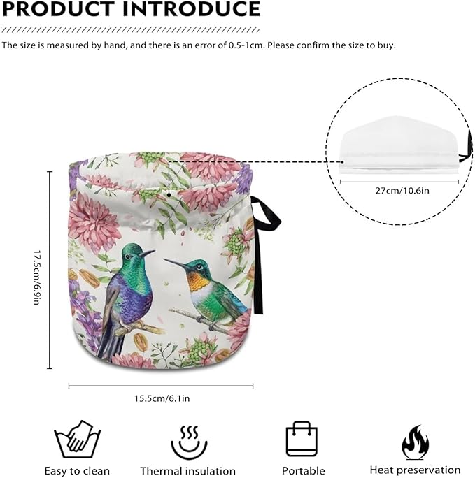 Hummingbird Tea Cozy for Teapot Insulated Kitchen Decor Flower Tea Pot Cover for Keeping Warm Teapot Dust Protector for Women