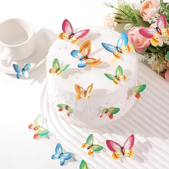 YOcity 40pcs Mix Color Edible Wafer Paper Butterfly Cake Toppers for Wedding, Birthday, Baby Shower & Special Occasions