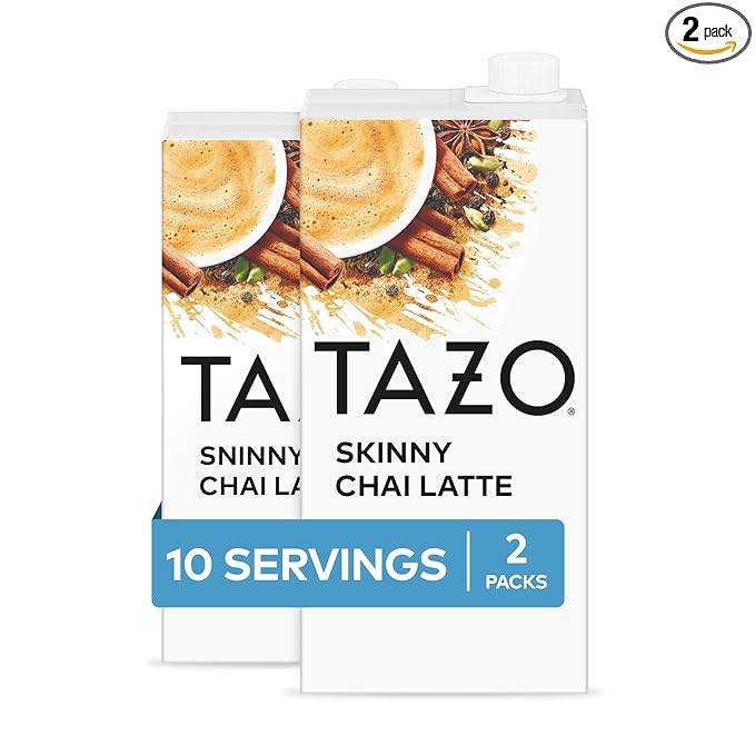 TAZO Skinny Chai Latte Concentrate, Hot or Iced Black Tea, Easy-to-Serve, Everyday Low Calorie Lattes and Mocktails, 32 oz Carton (Pack of 2)