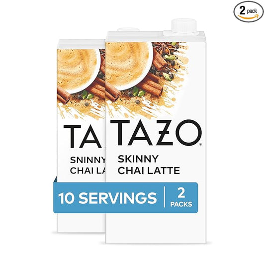 TAZO Skinny Chai Latte Concentrate, Hot or Iced Black Tea, Easy-to-Serve, Everyday Low Calorie Lattes and Mocktails, 32 oz Carton (Pack of 2)