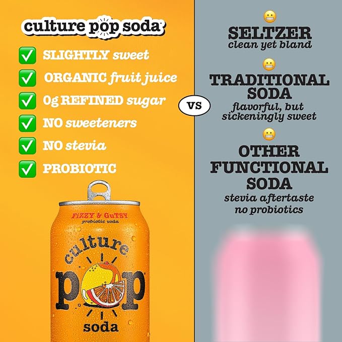 Culture Pop Soda, Orange Mango & Lime, Probiotic Low Sugar Soda, Sparkling Juice Alternative, Non-GMO, Kosher, Gluten-Free, No Stevia (12pk)