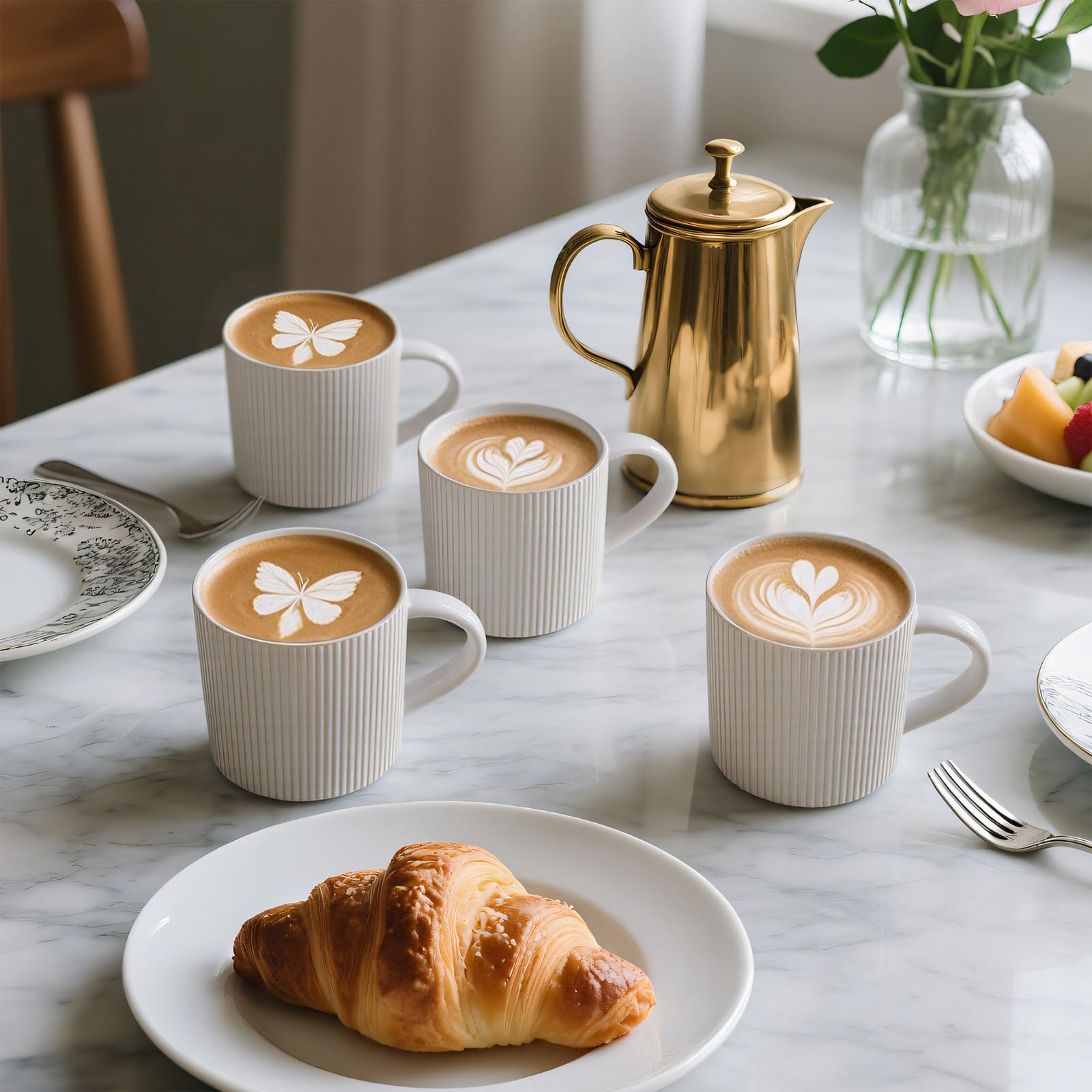 DeeCoo Matte White Coffee Mugs Set of 4, 12 Ounce Mug with Handles, Ceramic Stoneware Catering
