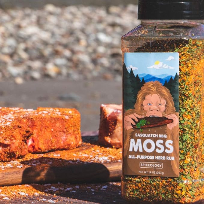 Spiceology & Sasquatch BBQ - Moss Seasoning - All-Purpose Herb Spice Rub - Use On: Pork, fish, Veggies, Chicken, Beef - Barbeque Rubs, Spices and Seasonings - 14 oz