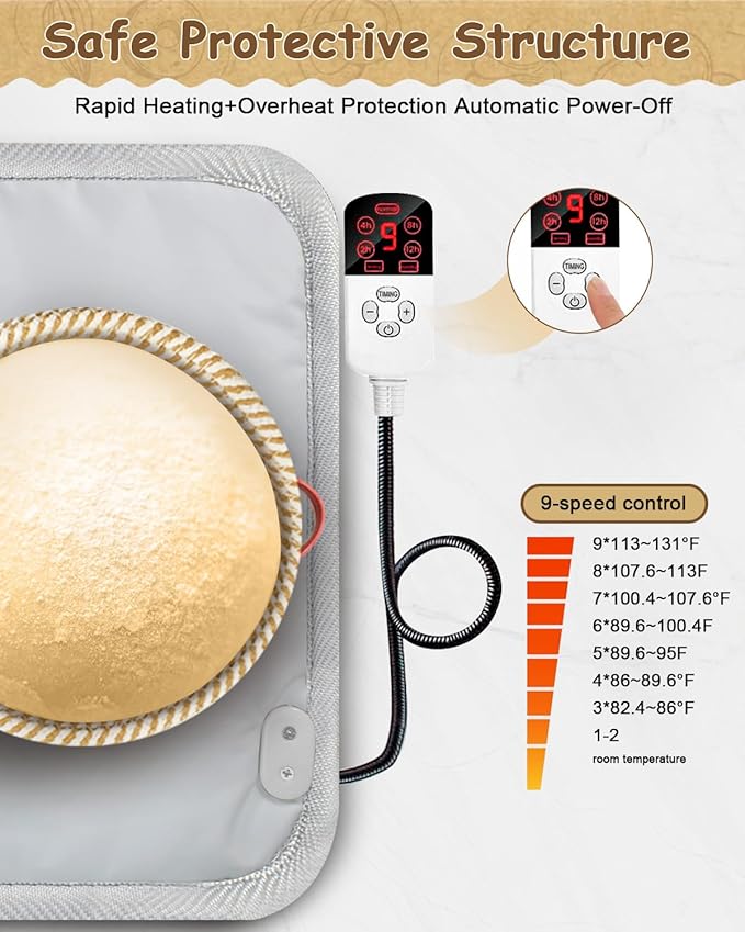 Sourdough Starter Kit Banneton Bread Proofing Basket Set w/Heating Mat,Sourdough Bread Baking Supplies, Sourdough Starter Warmer Mat,Sour Dough Kit Tools,Sourdough Kit Gifts for Bakers Women Wife Mom