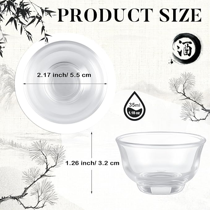 Skyley 6 Pieces Korean Soju Shot Glasses Sets Porcelain Cups Korean Ceramic Cups Tea Accessories Drinkware, Handcrafted Ceramic(Clear,Elegant Pattern)