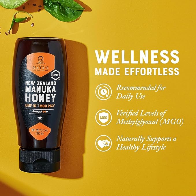 Nature Nate's | Raw Manuka Honey MGO 263+ | UMF 10+ Certified | 13.2 oz Squeeze Bottle