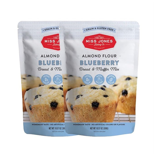 Miss Jones Baking Blueberry Muffin Mix - Almond Flour, Gluten Free, Low Carb, No Sugar Added, Naturally Sweetened Desserts & Treats - Keto, Diabetic, Atkins, WW, and Paleo Friendly (Pack of 2)