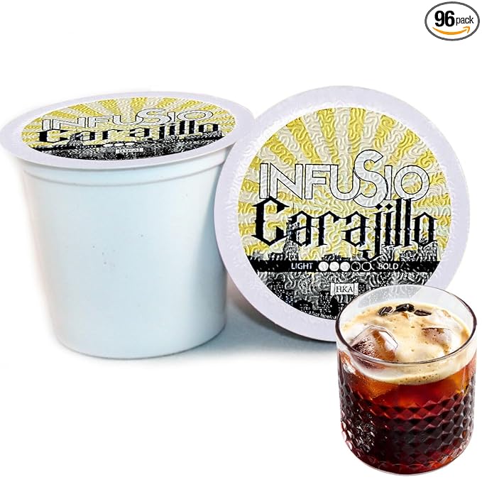 InfuSio Coffee Pods 96 Count Carajillo Flavored Medium Roast Single serve Coffee pods for Keurig K Cups Brewers - InfuSio Premium Roasted Keurig 2.0 Compatible