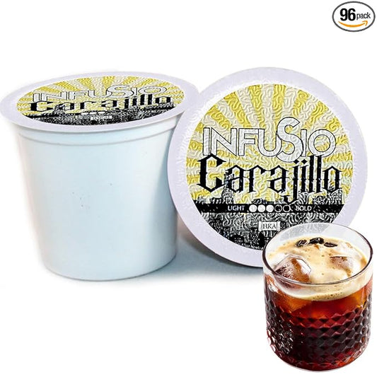 InfuSio Coffee Pods 96 Count Carajillo Flavored Medium Roast Single serve Coffee pods for Keurig K Cups Brewers - InfuSio Premium Roasted Keurig 2.0 Compatible