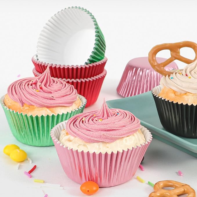 Caperci Black Foil Cupcake Muffin Liners Standard Size Baking Cups 150-Pack - Premium Greaseproof & Sturdy