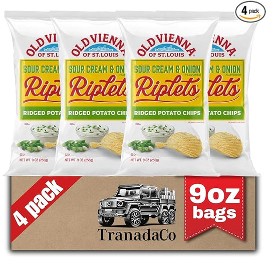 Old Vienna of St. Louis Sour Cream & Onion Flavored Riplets Ridged Potato Chips 9oz Bags (4 Pack) by TranadaCo