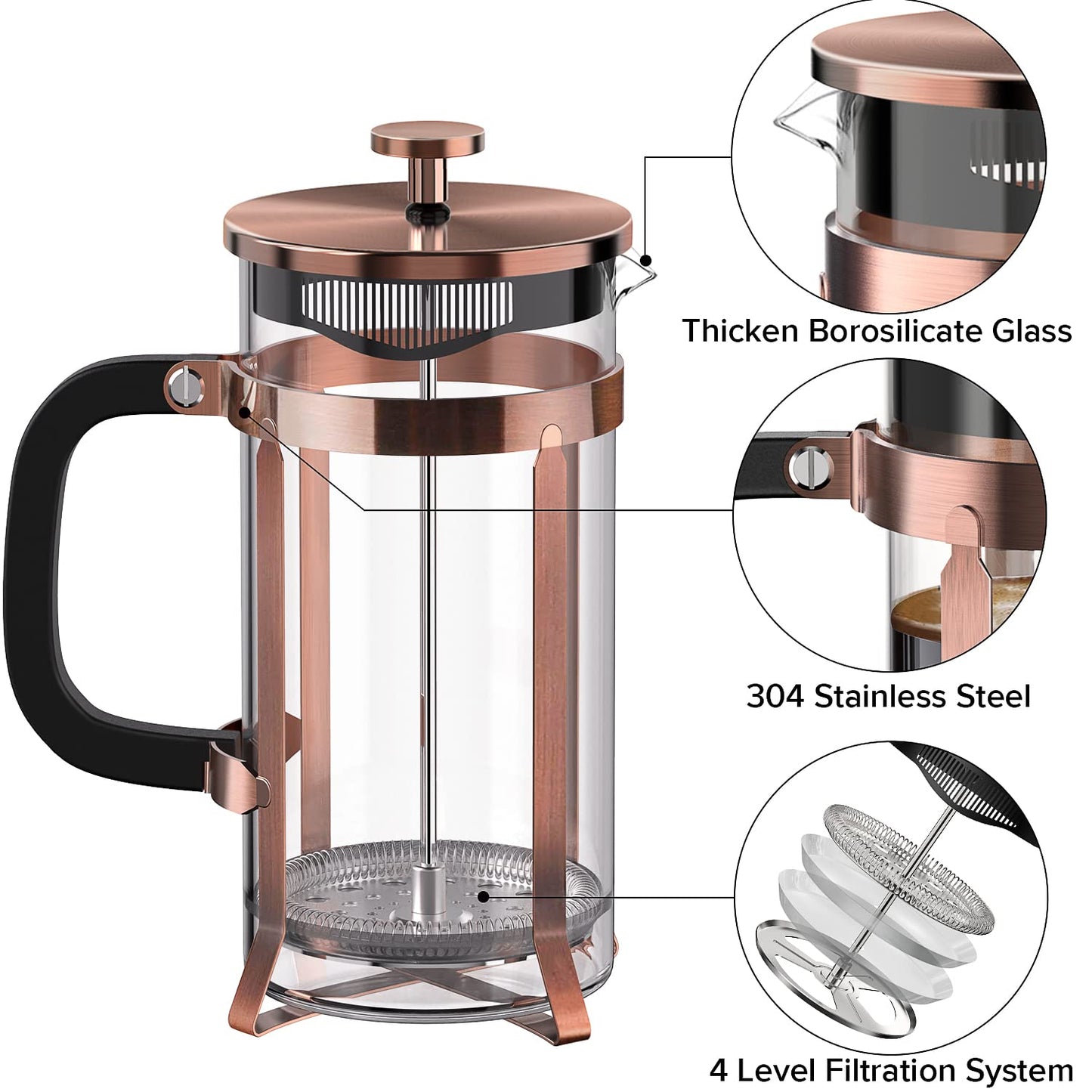 QUQIYSO French Press Coffee Maker 21oz,Borosilicate Glass Coffee Press