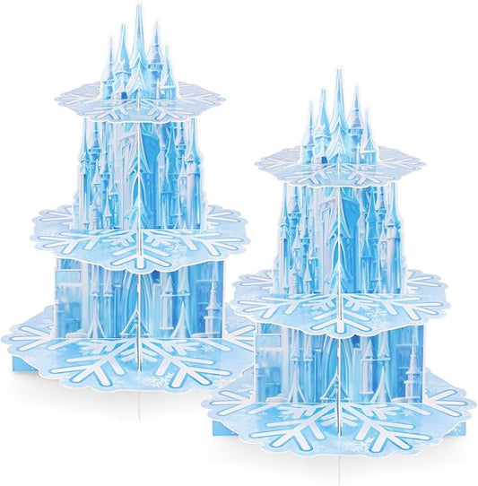 2 Pack Frozen Birthday Party Decorations Frozen Cupcake Stand 3 Tier Snowflake Cupcake Holder Winter Wonderland Decorations for Girls Kids Birthday Princess Party Holiday New Year Christmas Supplies
