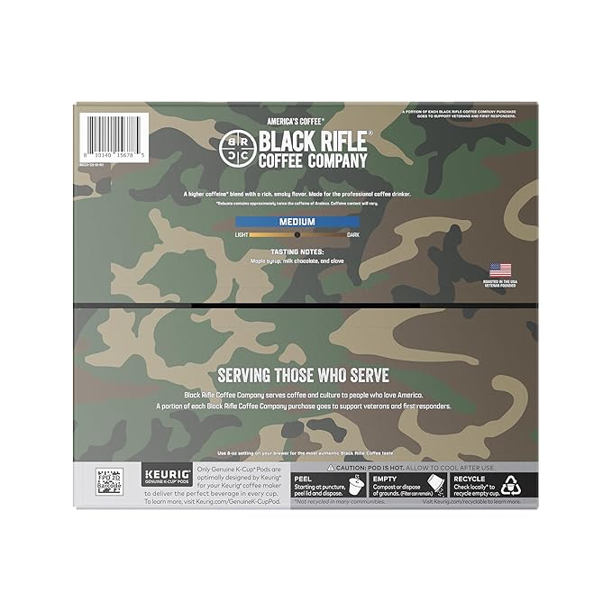 Black Rifle Coffee Company Medium Roast K Cups - Single Serve K Cups Coffee Pods - Kcup Pods Compatible with 1.0 & 2.0 - Made from Pure Arabica Beans (CAF, 50 Count)