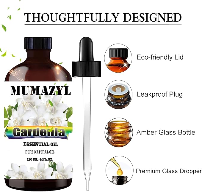 Gardenia Essential Oil, Gardenia Oil 4 Fl Oz 120ML for Diffuser Humidifier Yoga Cleaning DIY Candle Soap Making Essential Oils