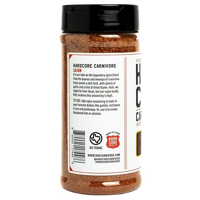 Hardcore Carnivore Cajun Seasoning (10.5 oz Shaker) Texas-Made, Authentic Blend for Gumbo, Red Beans and Rice, Jambalaya and More