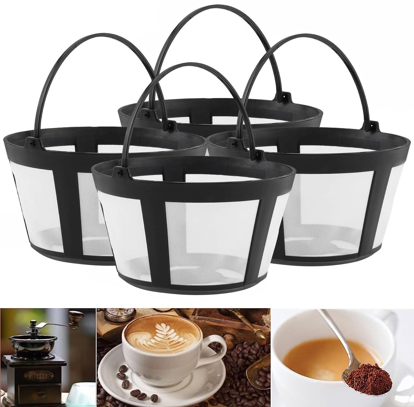TQEONKL 8-12 Cups Reusable Coffee Filter Baskets 4-Pack, Compatible with Mr. Coffee, Black &