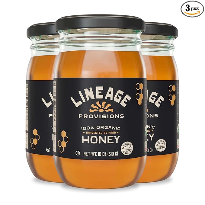 Lineage Provisions 100% Organic Raw Unfiltered Honey – 3-Pack (18 oz Glass Jars) – Undetectable Glyphosate, Chemical-Free, Gluten-Free & Non-GMO – Undergoes no heating, processing, straining, or additives – Hand-Harvested Pure Honey
