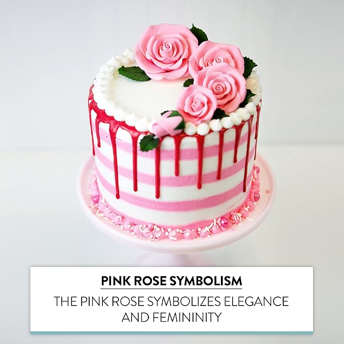 Global Sugar Art Edible Exquisite Rose & Leaf Tray Sugar Cake Flowers, Pink Unwired, 5 Count by Chef Alan Tetreault