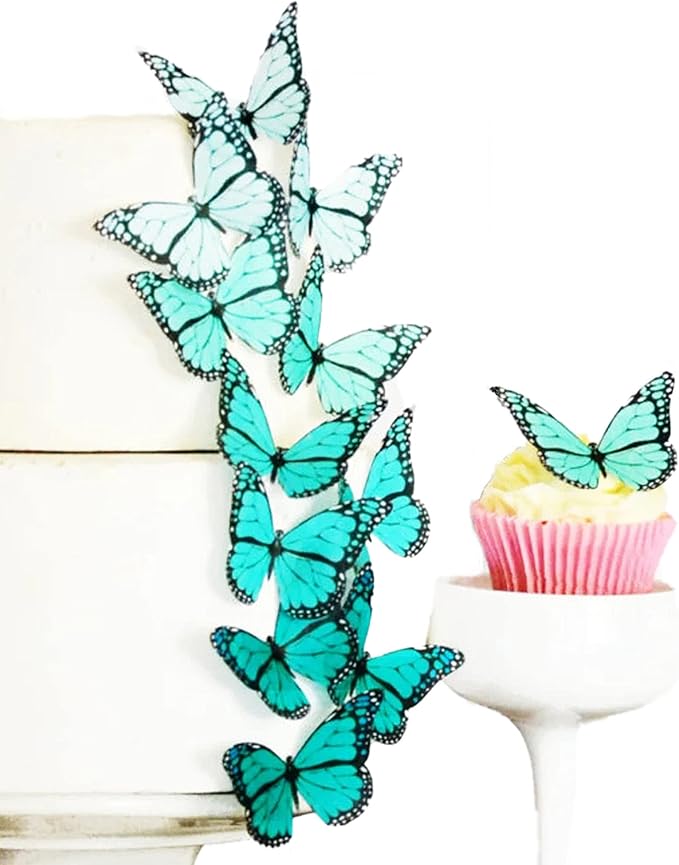 Sugar Robot Edible Butterflies for Cake Decorating- Ombre Monarch Butterfly- Cake Toppers and Cupcake Toppers - Decoration Made in the USA - Premium Crafted (Turquoise)