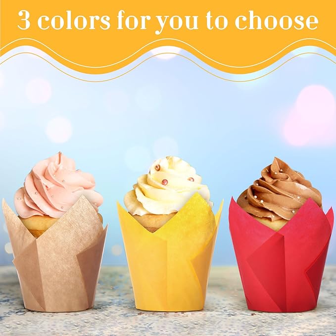 800 Pcs Tulip Cupcake Liners Baking Cups Muffin Baking Cupcake Liners Wrappers Greaseproof Tulip Cups Holders for Party Wedding Birthday Baby Showers(Solid,Rustic Style)