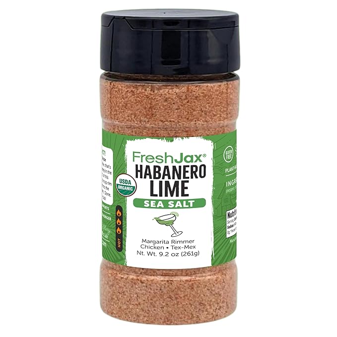 FreshJax Organic Spicy Habanero Lime Seasoning Sea Salt ??9.2?¯oz Large Bottle Hot Sea Salt, Non?‘GMO, Gluten?‘Free, Keto, Paleo ??No Preservatives ??Bold Citrus Heat for Cocktail Rimmer