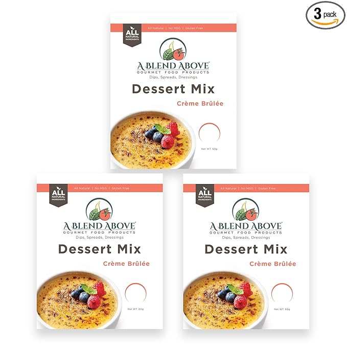 A Blend Above Creme Brulee No-Bake Dessert Mix, 3 Pack, No-Bake Cheesecake, Fruit Dip, Dessert Mix, Bagel Topping, Frosting, Cheesecake Filling, Quick and Easy to Make, Makes 16 Ounces, Cream Cheese,